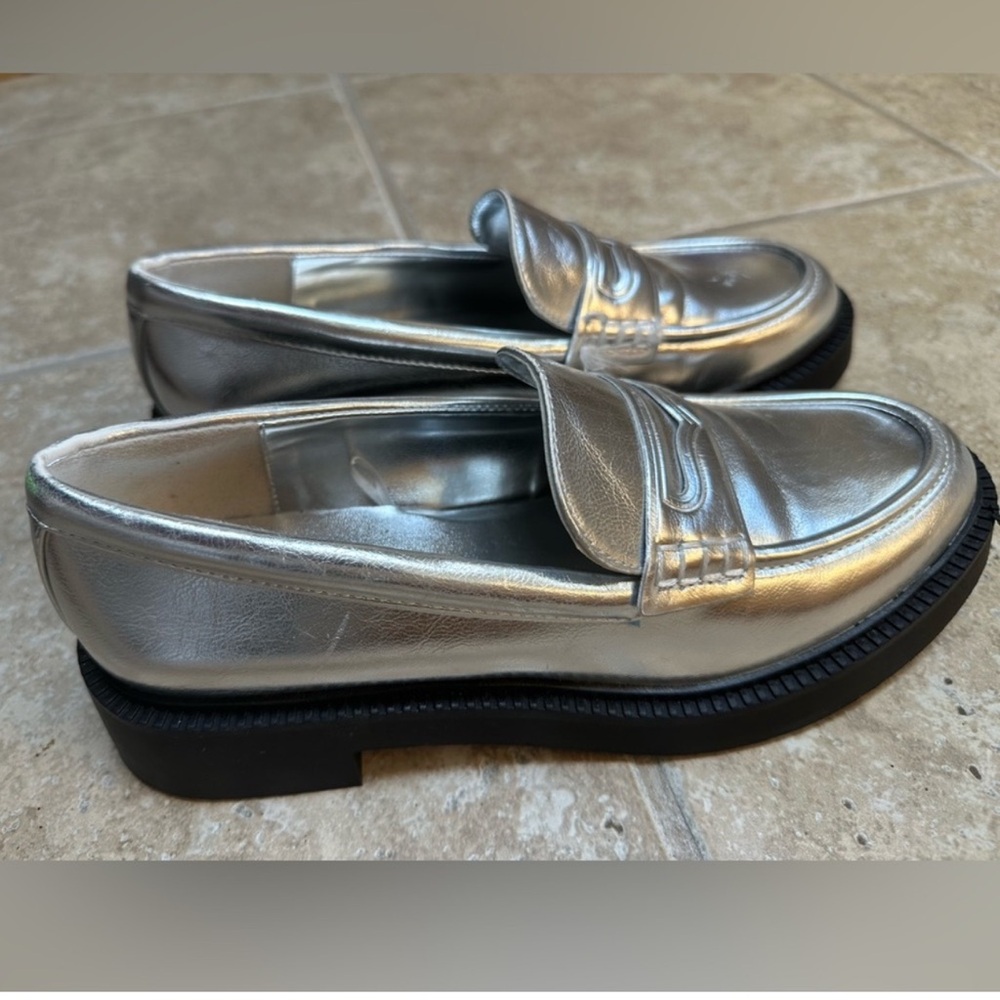ZARA Metallic Silver Lug Sole Loafers 7.5 - Picture 3 of 11